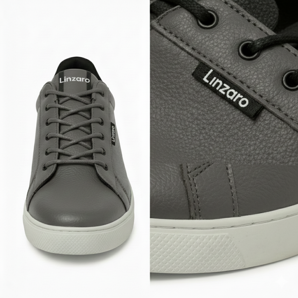 Linzaro Sneaker en Cuir Grainé – Gris Taupe