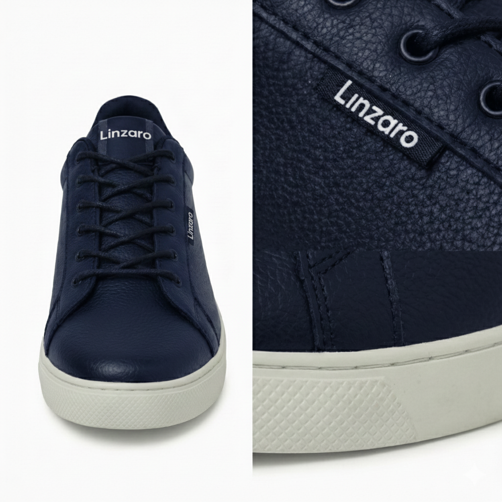 Linzaro Sneaker en Cuir Grainé – Bleu Marine