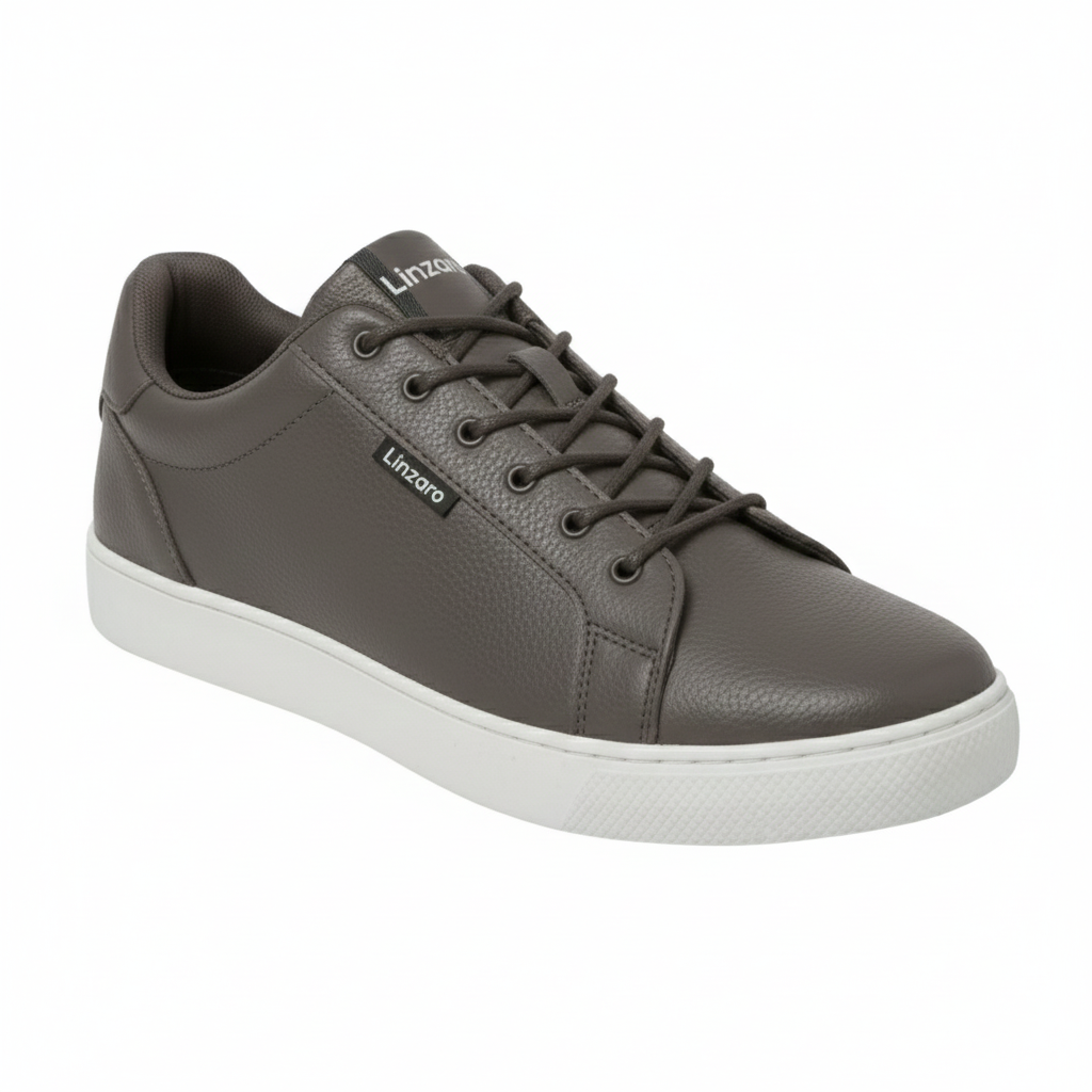 Linzaro Sneaker en Cuir Grainé – Gris Taupe