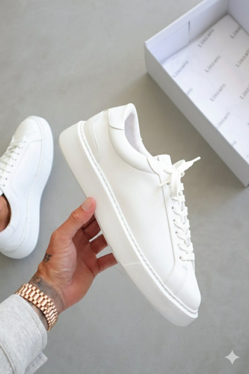 Linzaro Sneaker en Cuir Pleine Fleur – Blanc